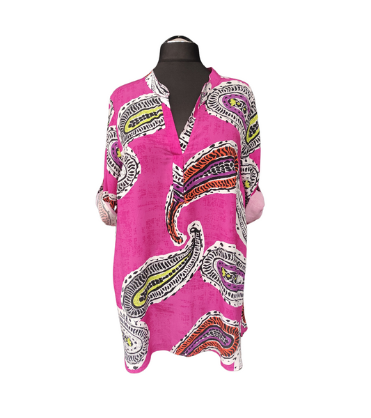 Paisley -kuosinen viskoosipusero, pinkki, Doris Streich