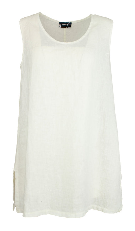 Singlet long linen -toppi, luonnonvalkoinen, Boheme