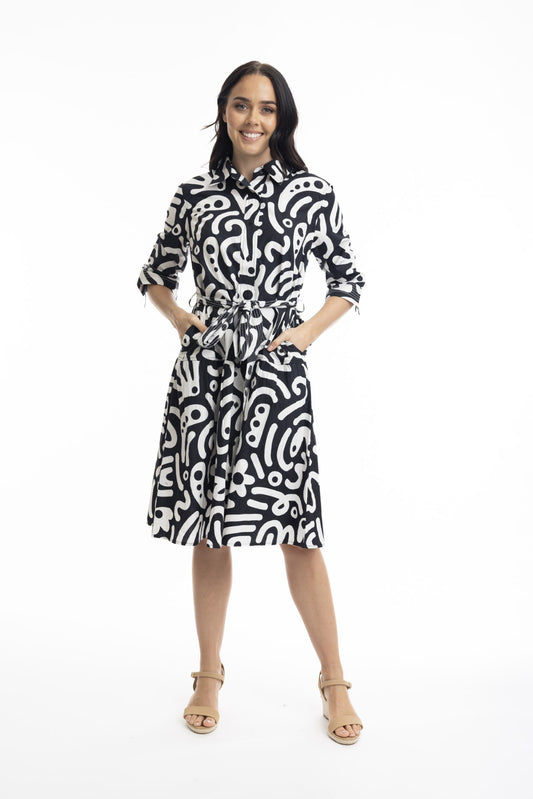 Poplin print -takkimekko musta/valkoinen, Orientique