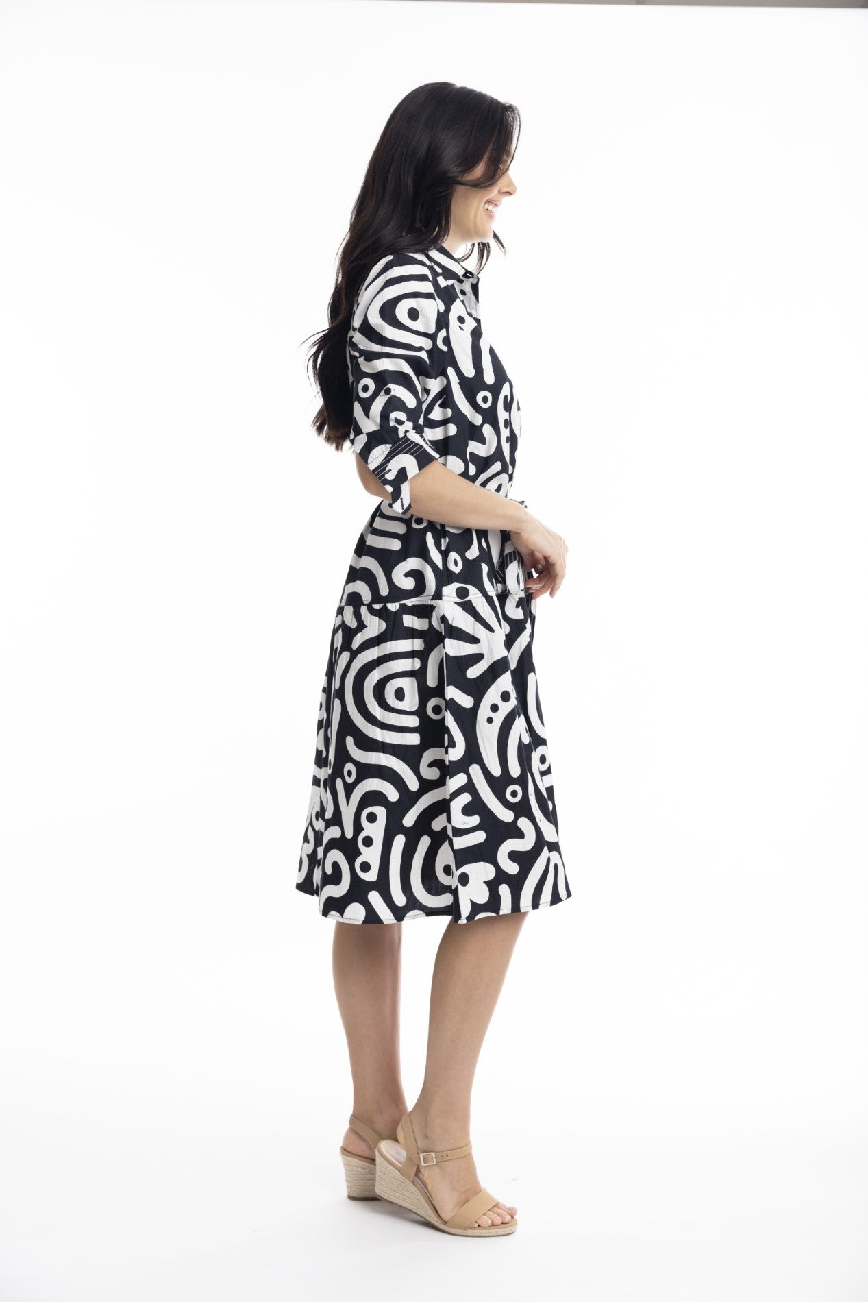 Poplin print -takkimekko musta/valkoinen, Orientique