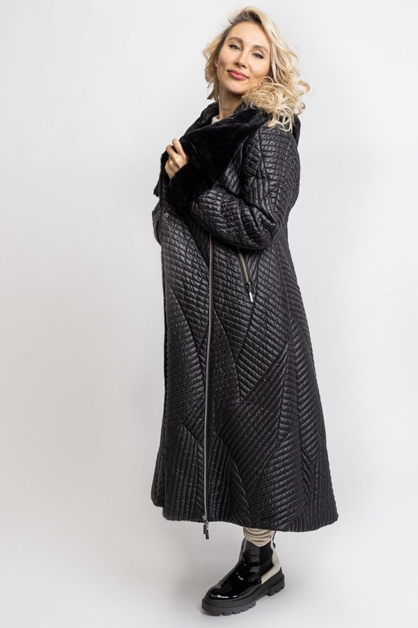 Matilda -pitkä tikattu takki, musta, Tuula Rossi, ALE -30% (ovh. 699€)